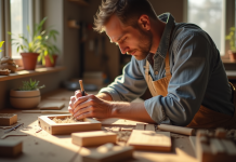 Apprenti assemble une étagère en bois à la maison