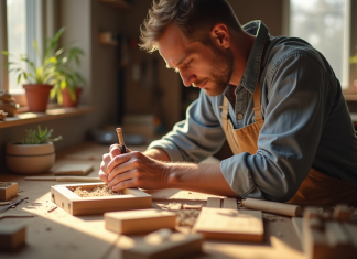 Se reconvertir en menuiserie avec un CAP menuisier à distance : tout ce que vous devez savoir Apprenti assemble une étagère en bois à la maison