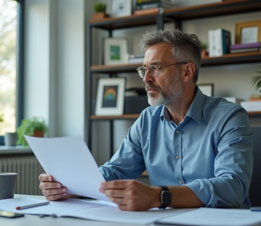 Chercheur homme en bureau moderne et calme