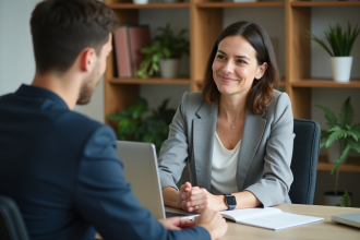 Femme d'affaires en réunion avec un client dans un bureau moderne