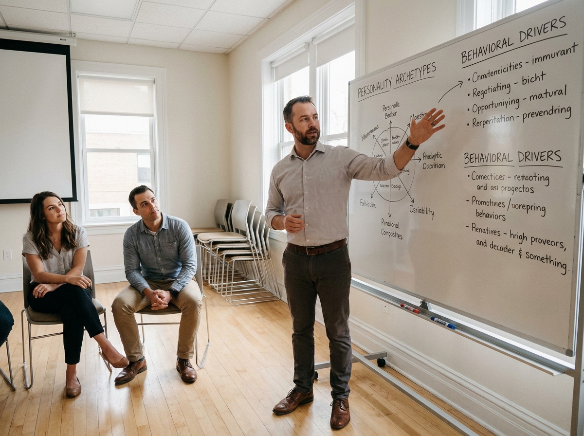 Coach RH présentant des profils de personnalité au travail lors d'un atelier de formation en entreprise