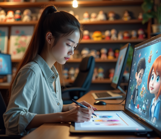 Types d’animation : comparaison des différentes formes d’animation en vidéo Jeune femme dessinant des personnages animés sur une tablette