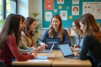 Groupe d'enseignants autour d'une table en classe moderne