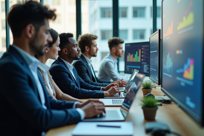 Groupe de consultants dans un bureau moderne collaborant
