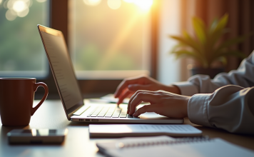 Productivité : comment être plus efficace au quotidien ? Espace de travail moderne avec ordinateur et café