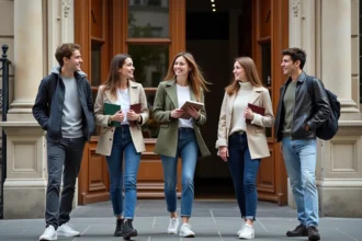 Groupe d'étudiants devant l'entrée historique de l'Esaa Duperre Paris