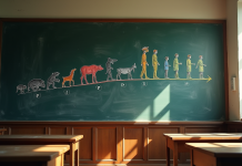 Ligne du temps d'évolution animale sur tableau noir