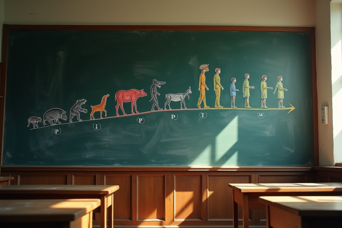 Ligne du temps d'évolution animale sur tableau noir