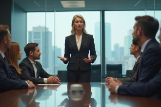Femme d'affaires en réunion dans une salle moderne