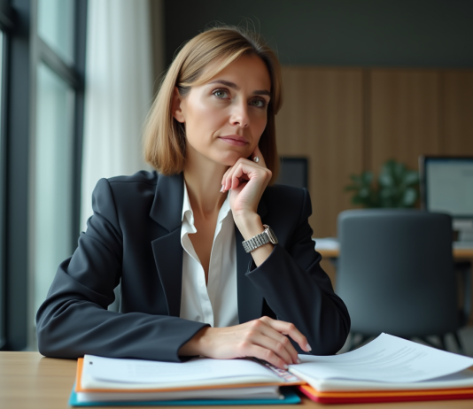 Femme d affaires en bureau moderne avec dossiers