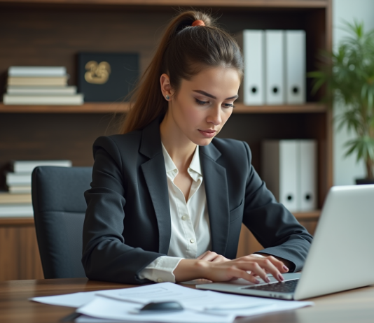 Équivalent titre professionnel : comment le trouver facilement ? Femme en bureau professionnel regardant des documents sur son ordinateur