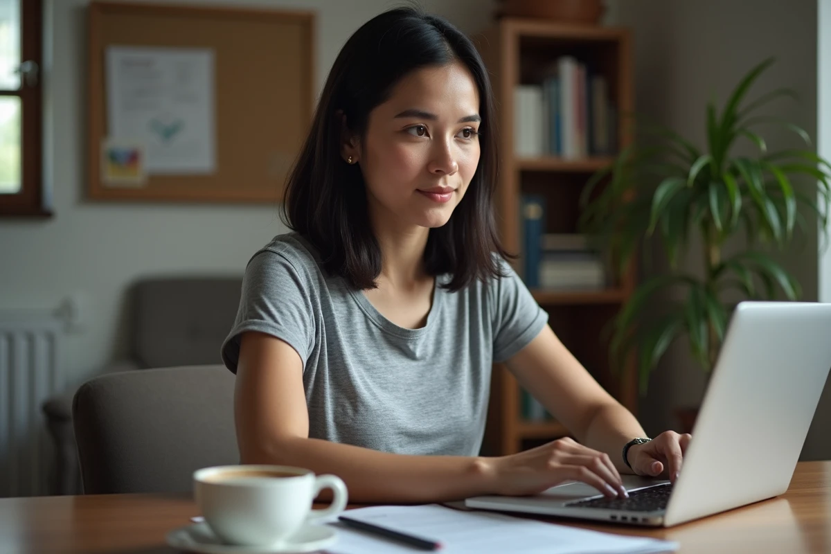 Femme consultant une plateforme de formation CPF pour apprendre le bricolage en reconversion