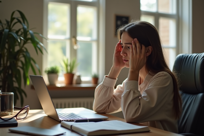 Jeune femme frustrée devant son ordinateur à la maison