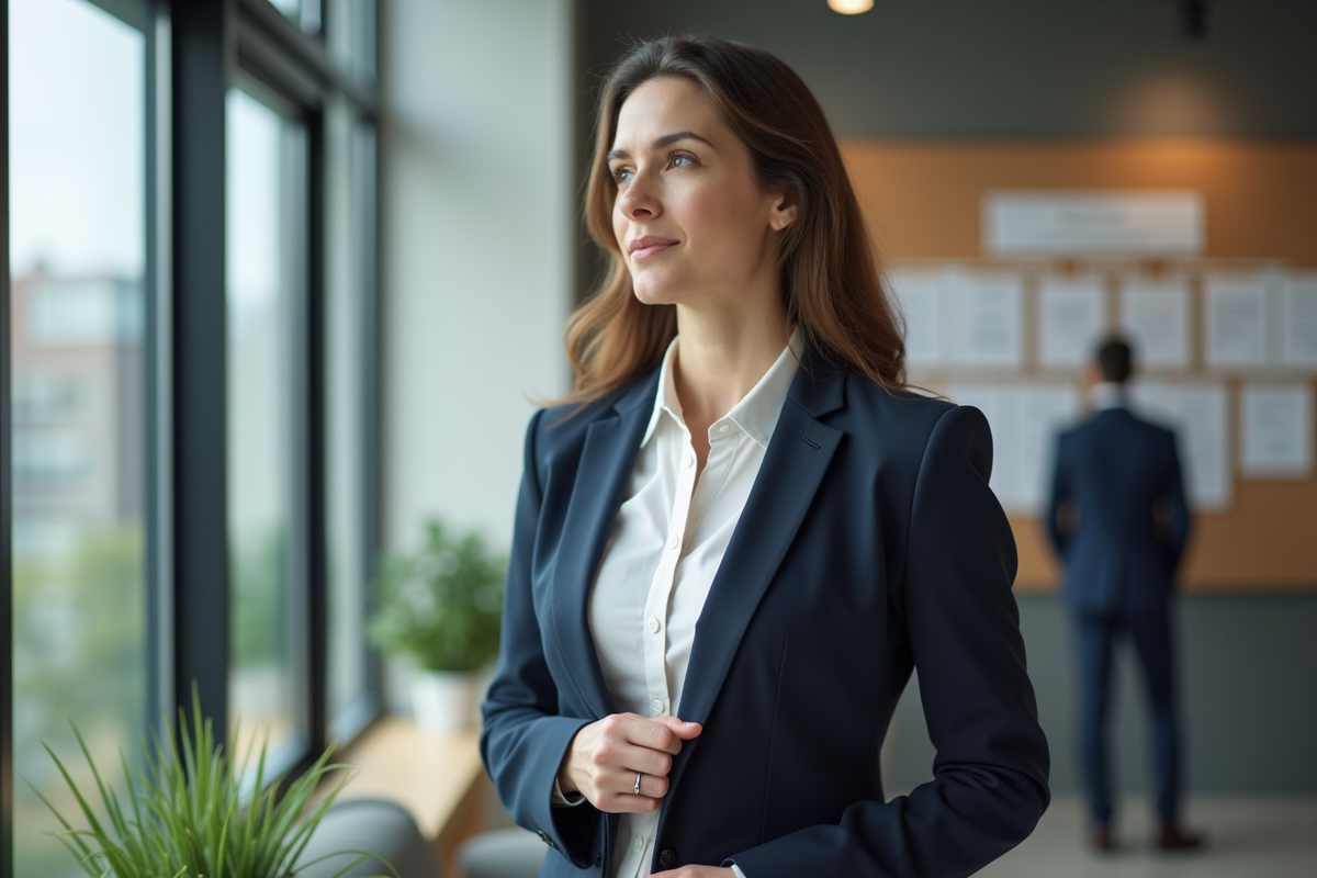 Femme manager regardant un organigramme dans un bureau