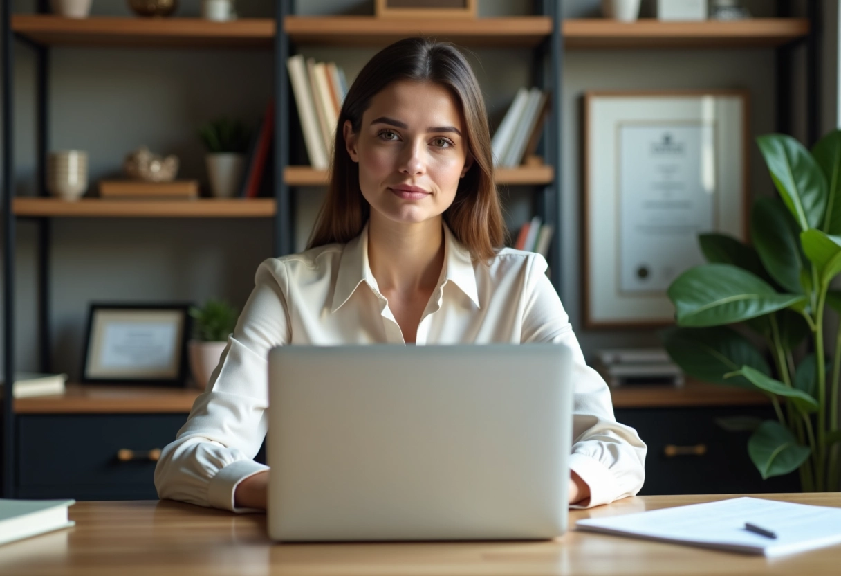 Jeune femme travaillant sur son CV dans un bureau à domicile
