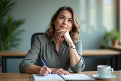 Femme d'affaires réfléchissant dans son bureau