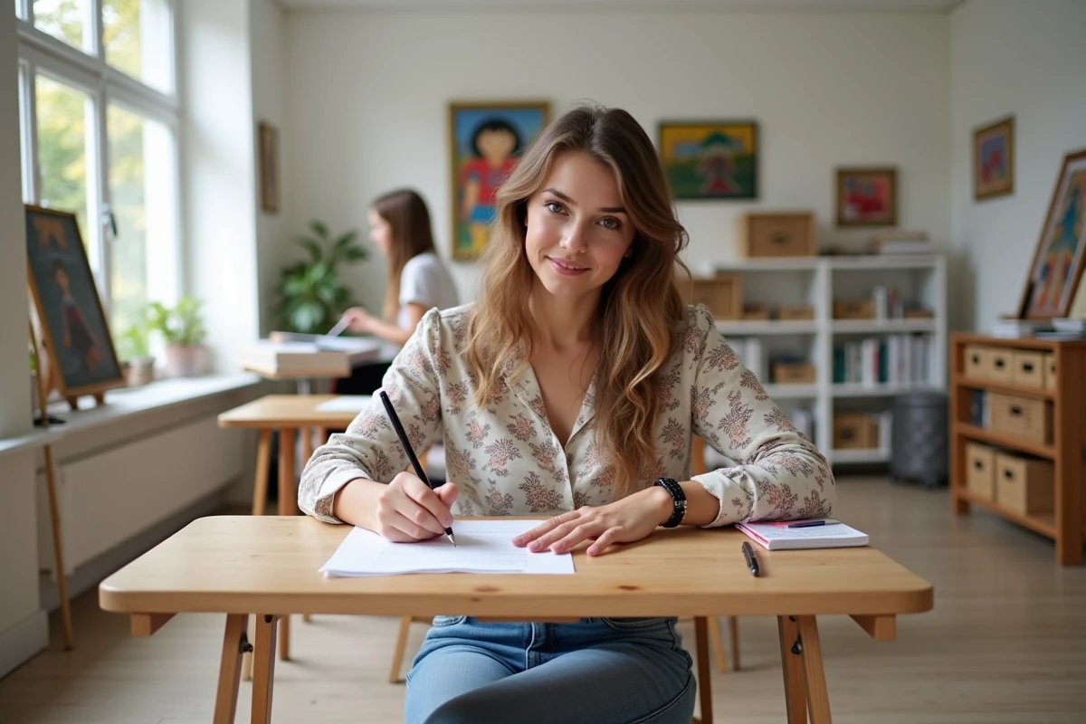 Jeune femme dessinant dans l