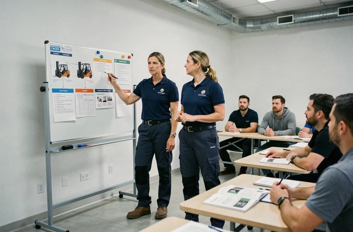 Formatrice CACES animant une session de formation théorique sur les permis cariste 1 3 5
