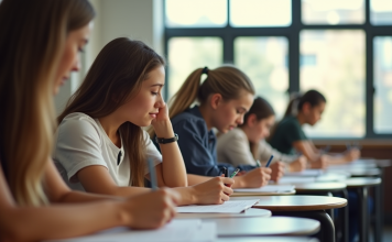 Les étapes clés de la réussite au concours de CPE Groupe d'étudiants concentrés en examen dans une classe lumineuse