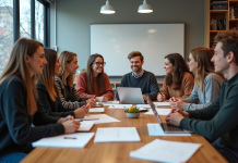 Groupe de jeunes adultes en apprentissage collaboratif