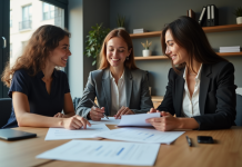 Décisions efficaces : Comment mener les trois étapes clés pour réussir ? Trois professionnels en réunion dans un bureau moderne