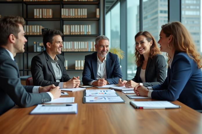 groupe-professionnels-reunion-1 Groupe de professionnels en réunion de travail