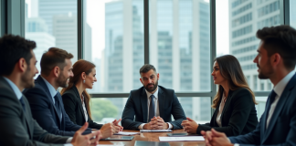 Compétences de communication efficaces : maîtrisez ces 7 clés pour réussir ! Groupe de professionnels en réunion dans un bureau moderne