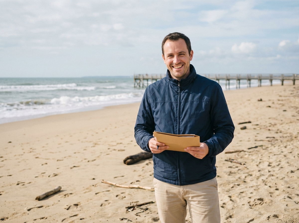 Homme souriant sur la plage de Royan avec l