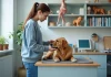 Étudier dans le domaine animalier : pourquoi c’est une bonne idée Jeune femme examine un chien en clinique vétérinaire
