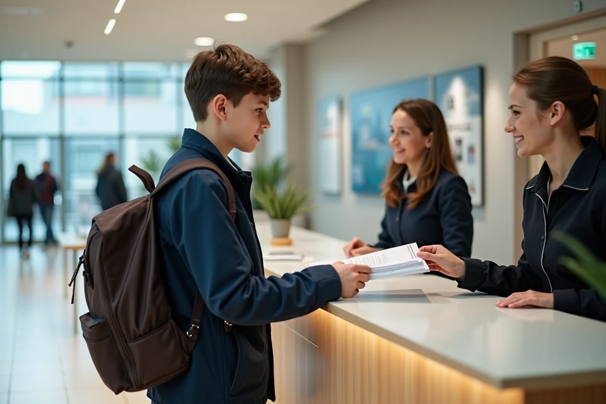 Adolescent remettant ses dossiers de candidature à un accueil universitaire