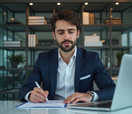 Analyste financier : quel diplôme choisir pour se démarquer dans le secteur financier ? Jeune homme d'affaires en costume dans un bureau moderne