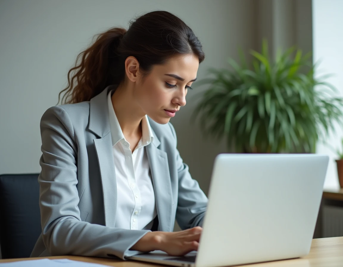 Femme réinscrite sur France Travail depuis son espace personnel en ligne à domicile