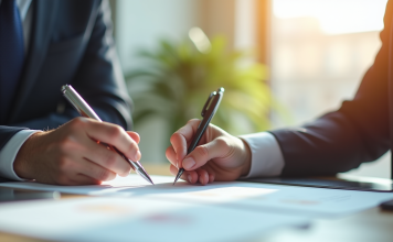 Les étapes clés pour devenir un agent immobilier indépendant Professionnel immobilier signant des documents dans un bureau lumineux