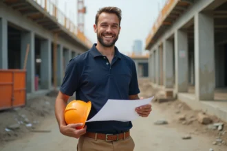 Jeune ouvrier sans diplôme travaillant sur un chantier de construction à l'étranger